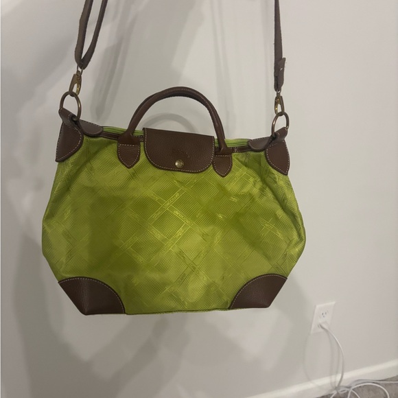 Longchamp green/yellow tote with brown leather accents - Picture 2 of 4